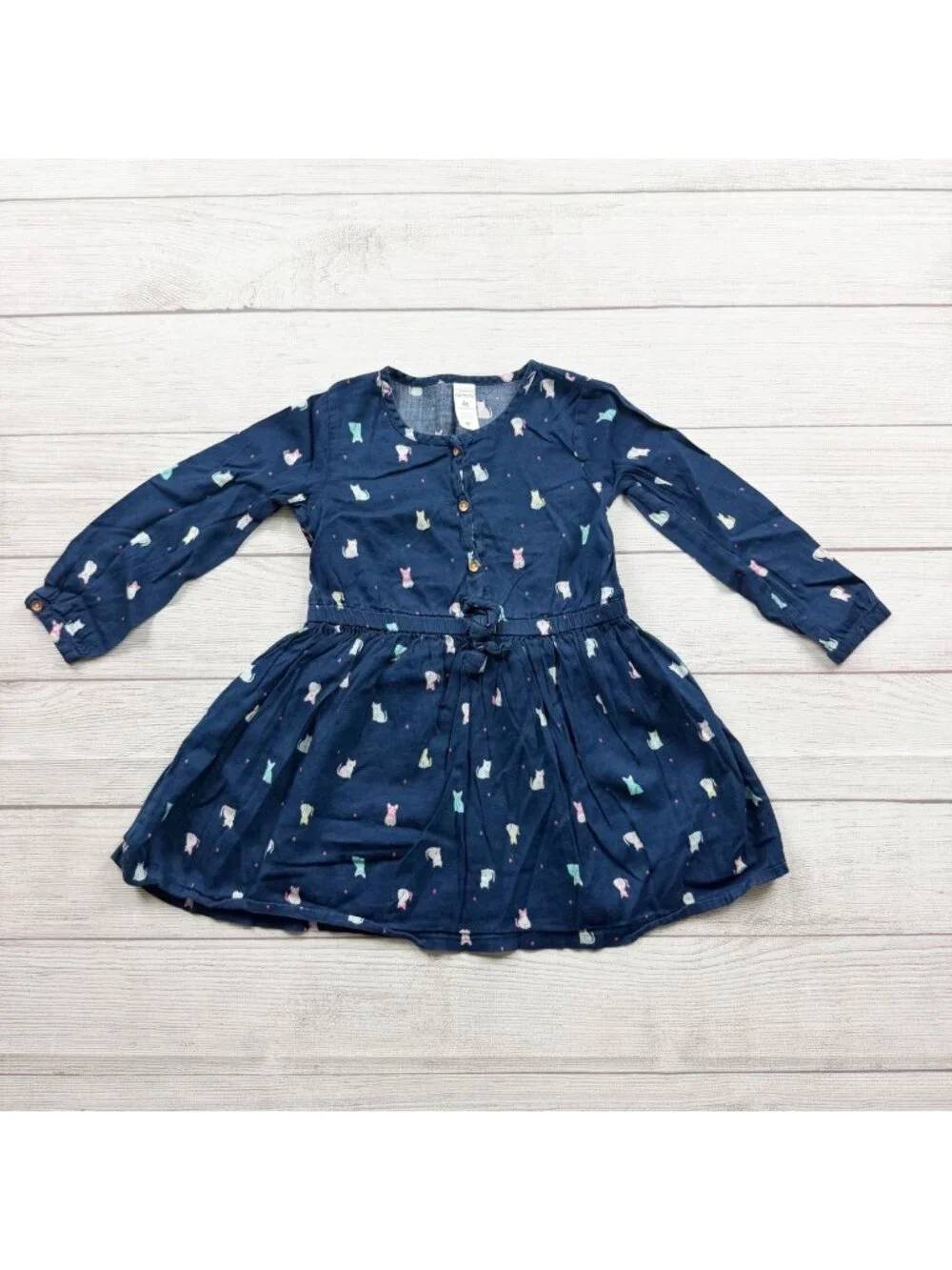 Carter's Toddler Girls Long Sleeve Navy Animal Print Dress 4T